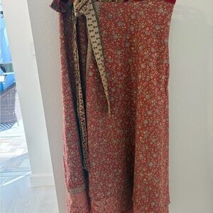 Floral Red Women's Wrap Skirt - flexible size